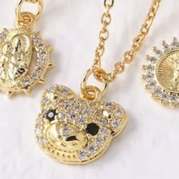 Stainless Steel Copper Zircon 18K Gold Plated Hollow Out Inlay Pendant Necklace - Picture 3 of 5